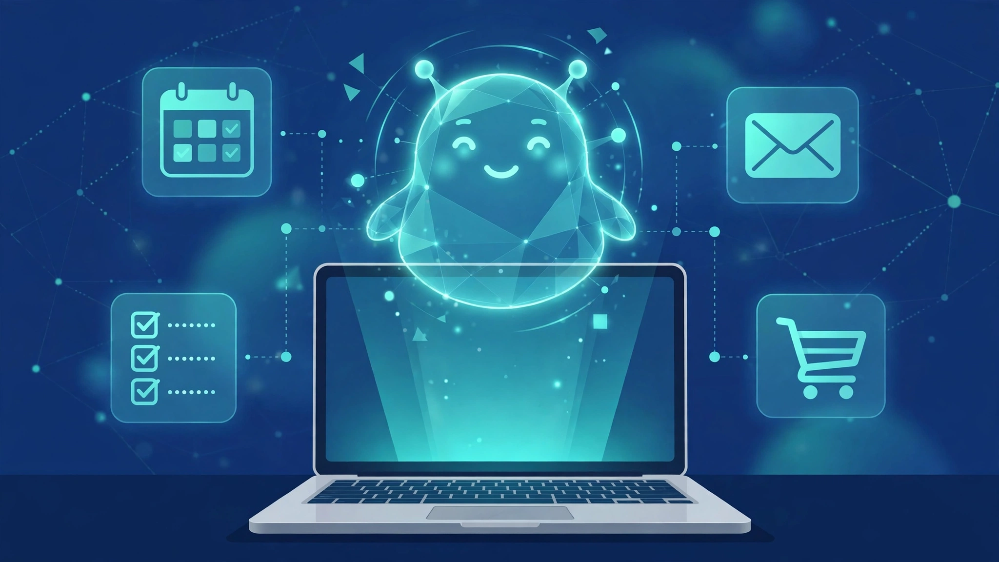 AI agent assistant working across apps on a laptop