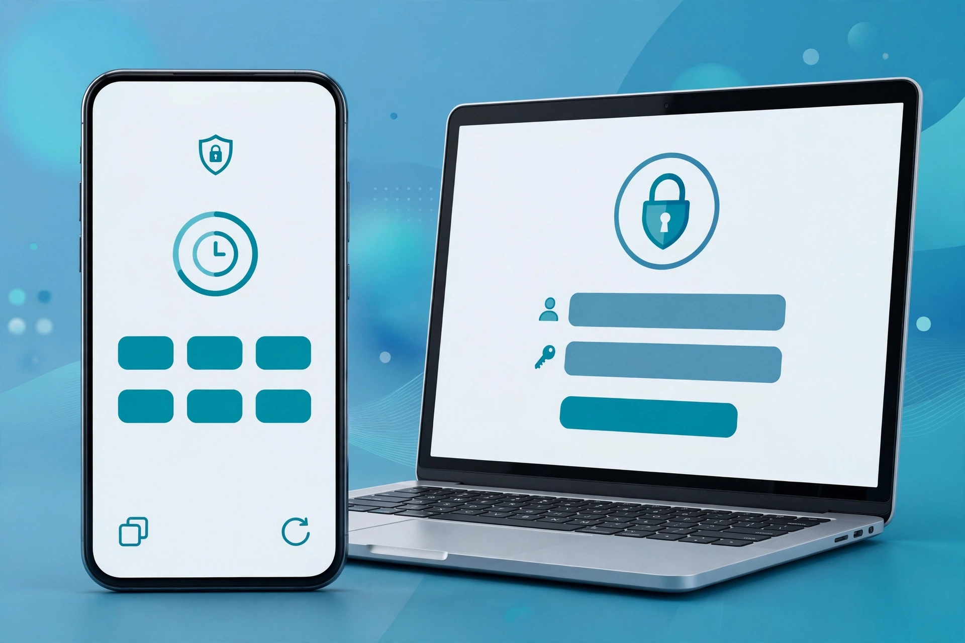 Smartphone showing a one-time two-factor authentication code next to a laptop login