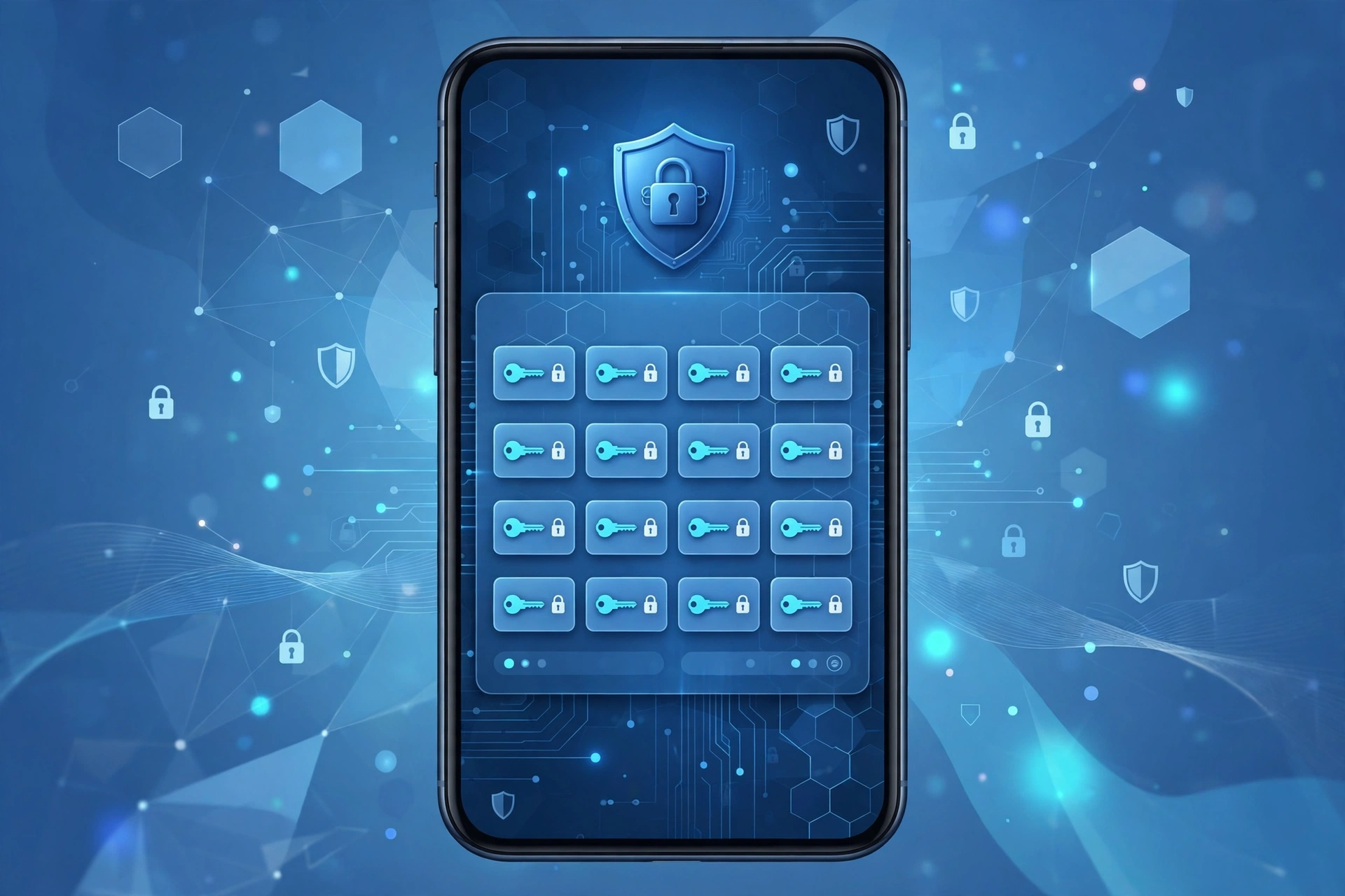 Password managers explained - a secure vault app on a phone holding unique logins